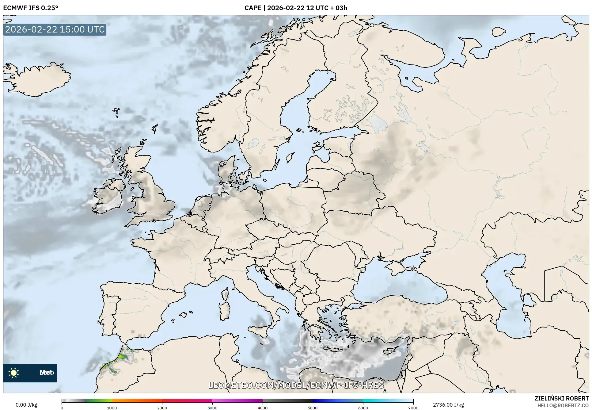 ECMWF IFS 0.25° model - أوروبا, CAPE