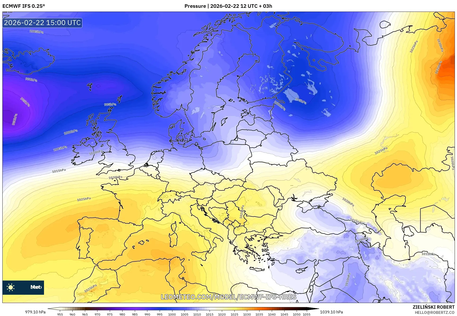 ECMWF IFS 0.25° model - أوروبا, الضغط