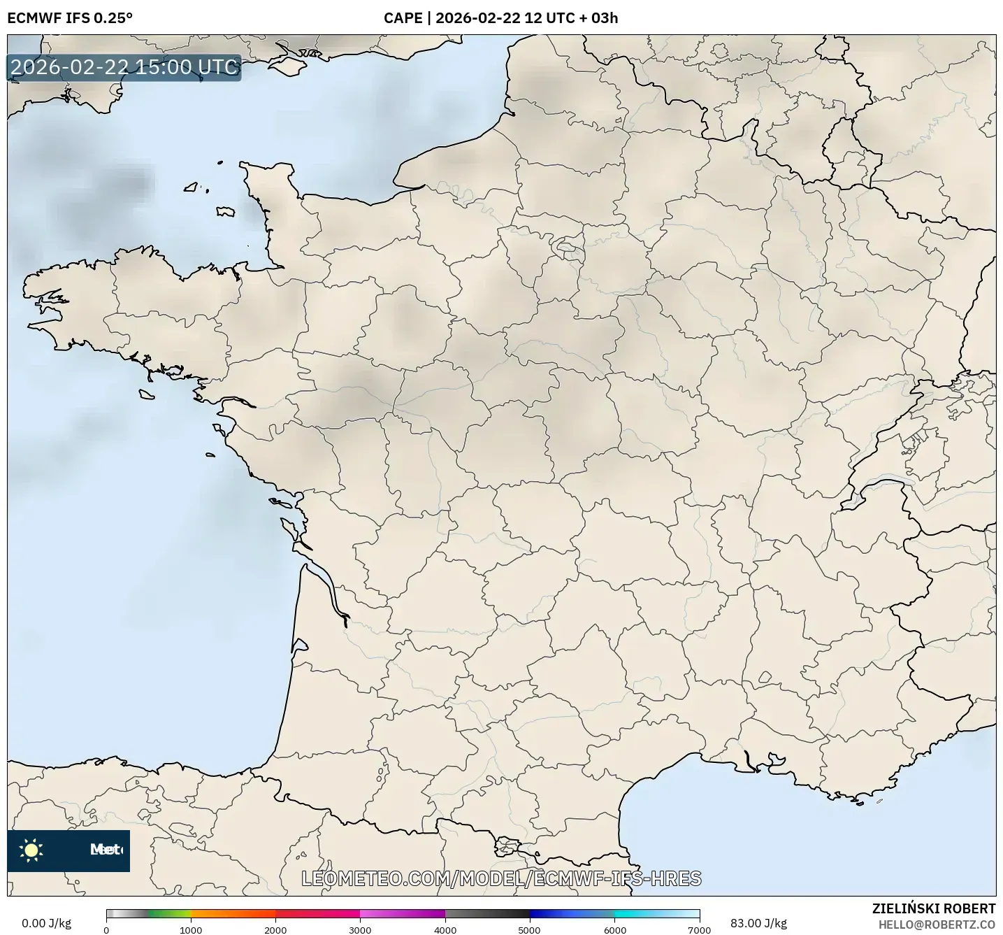 ECMWF IFS 0.25° model - فرنسا, CAPE
