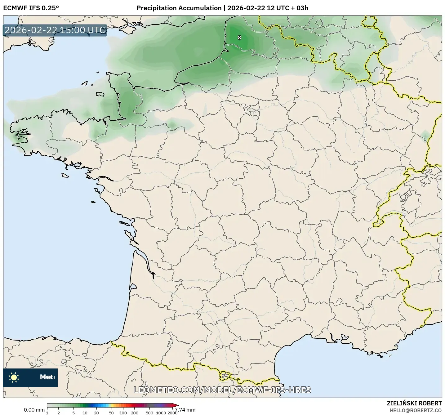 ECMWF IFS 0.25° model - فرنسا, تراكم الهطول