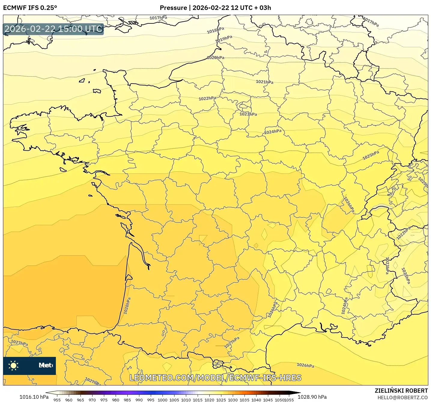 ECMWF IFS 0.25° model - فرنسا, الضغط