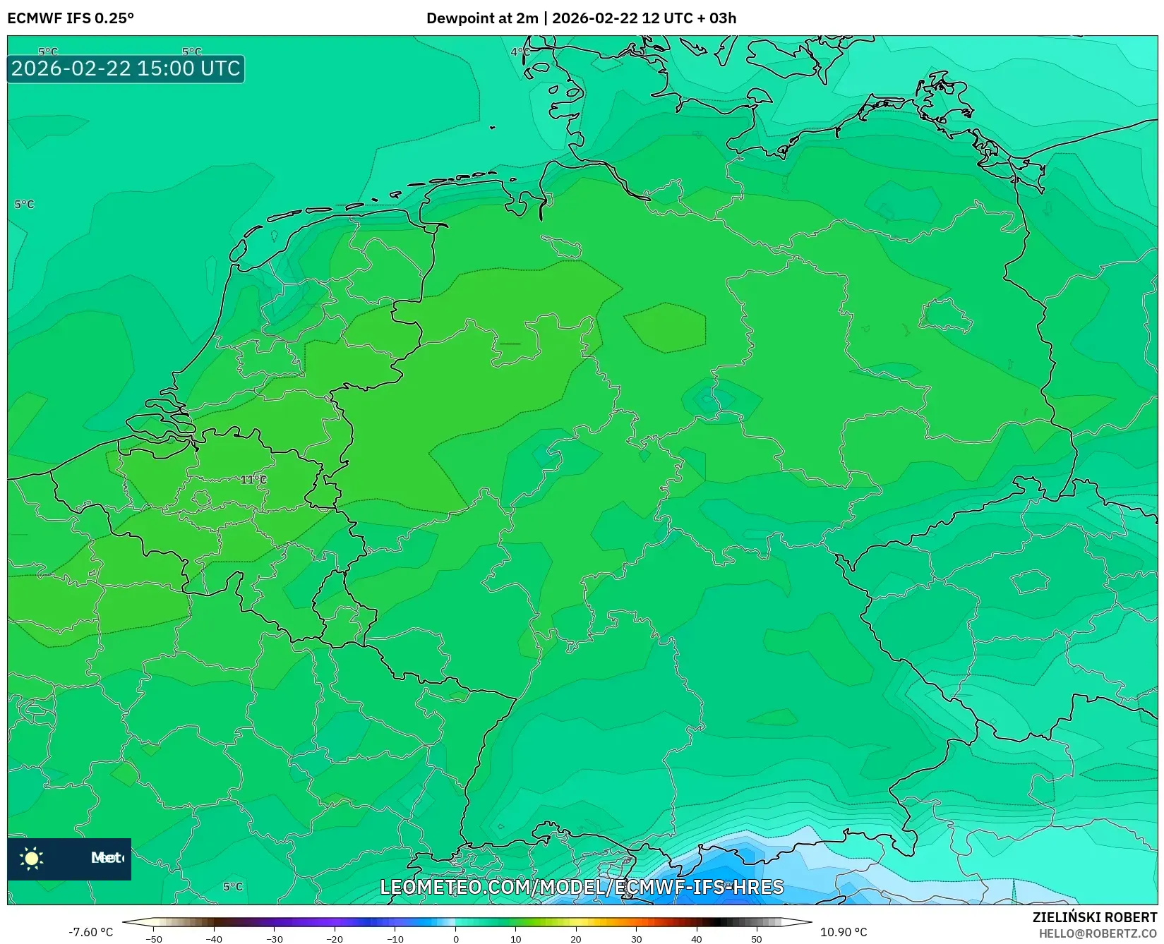 ECMWF IFS 0.25° model - ألمانيا, نقطة الندى 2 م