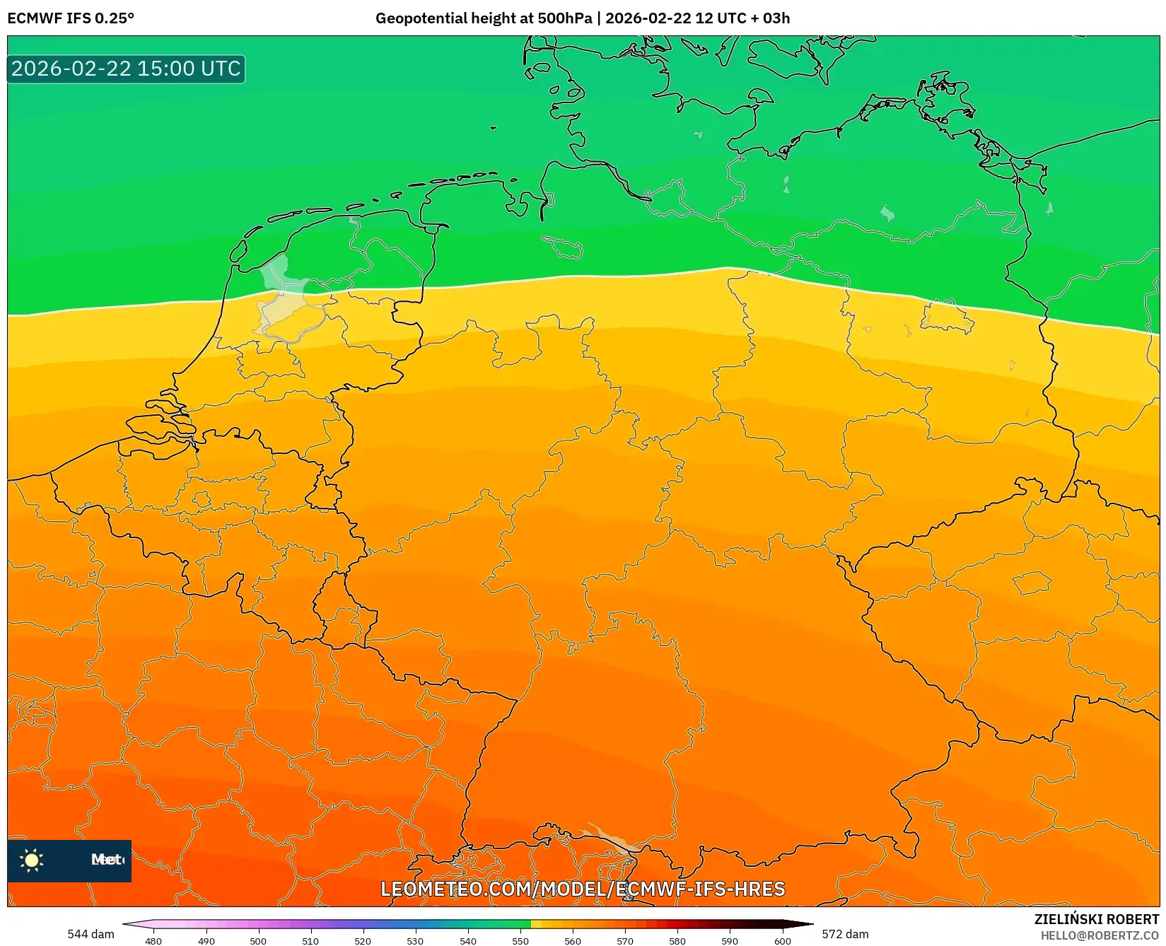 ECMWF IFS 0.25° model - ألمانيا, الارتفاع الجهدي عند 500 هكتوباسكال