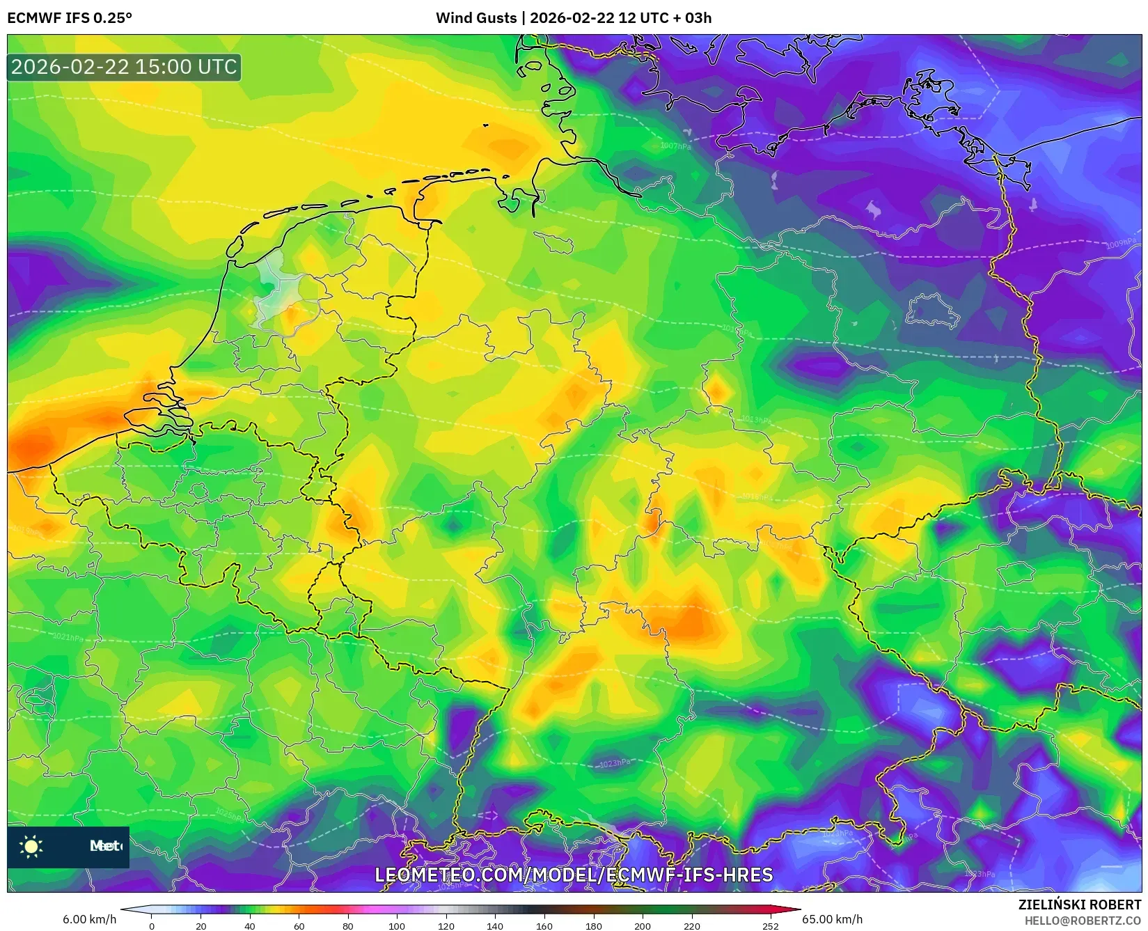 ECMWF IFS 0.25° model - ألمانيا, هبات الرياح