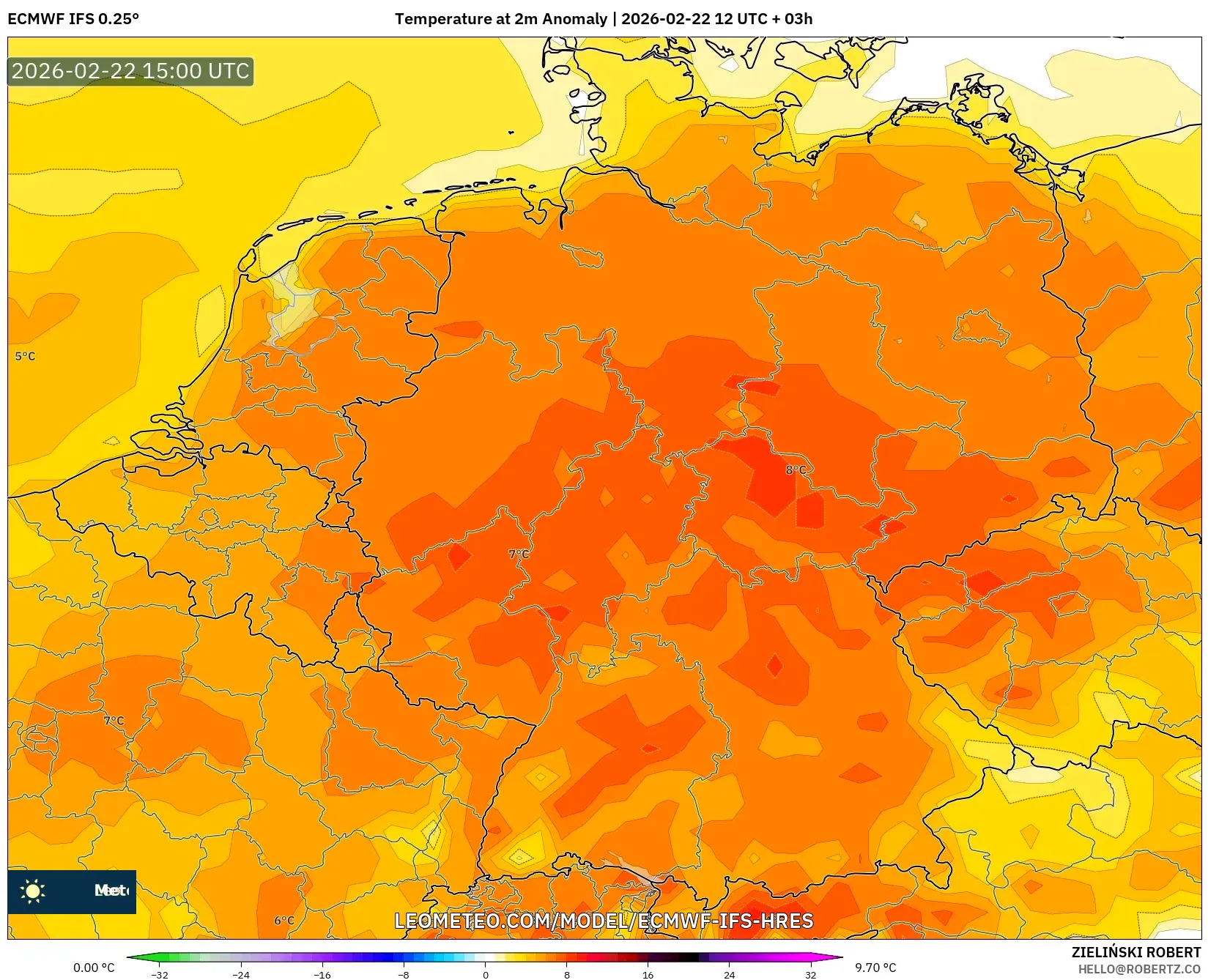 ECMWF IFS 0.25° model - ألمانيا, انحراف درجة الحرارة 2 م