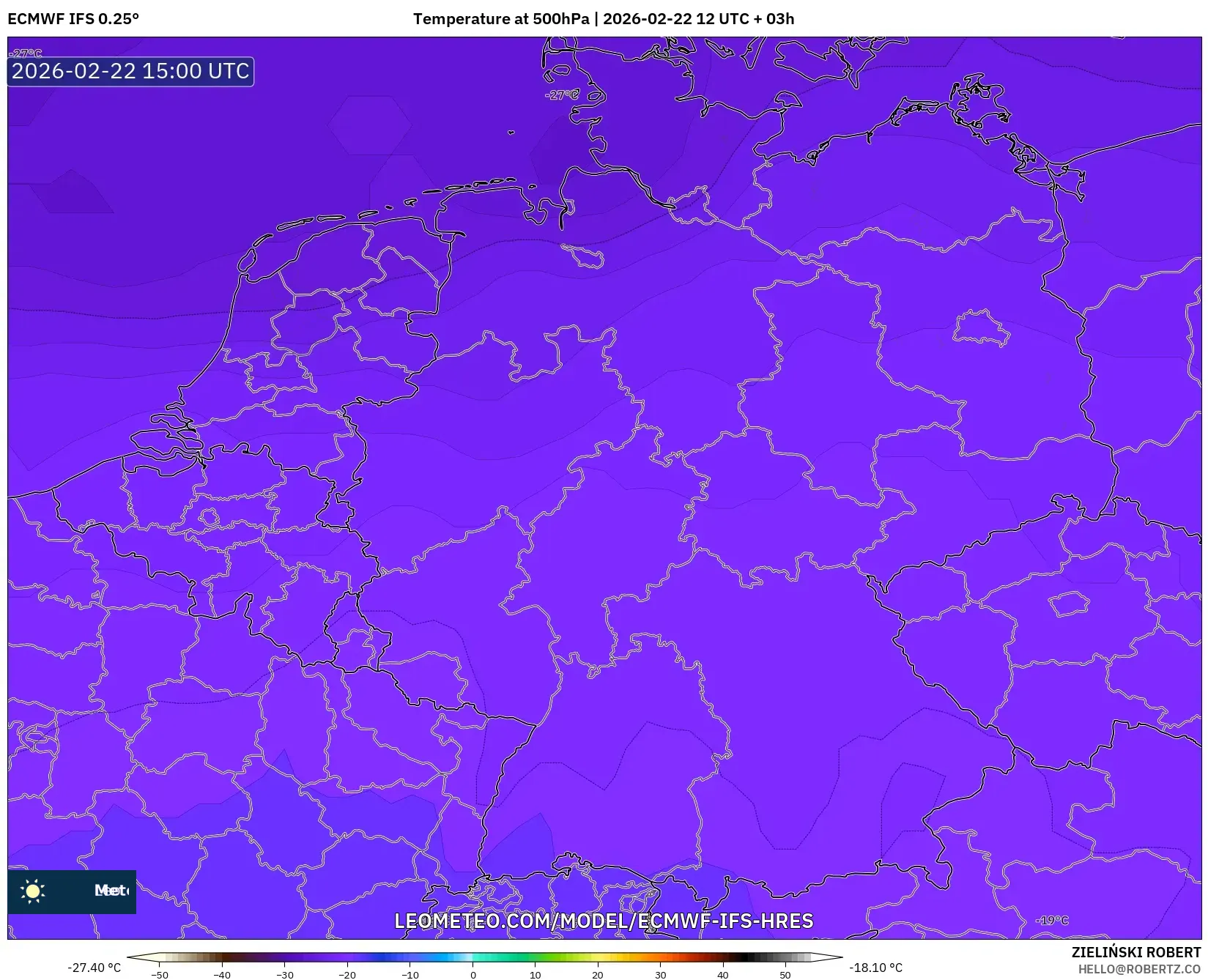 ECMWF IFS 0.25° model - ألمانيا, درجة الحرارة 500 hPa