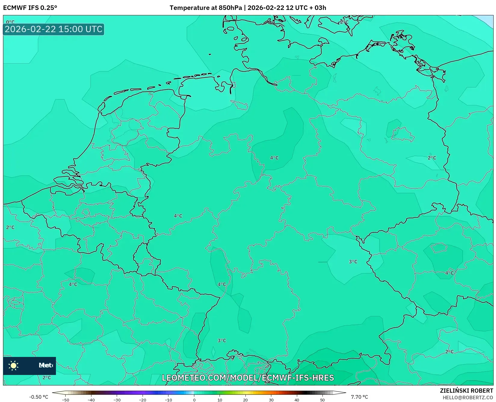 ECMWF IFS 0.25° model - ألمانيا, درجة الحرارة 850 hPa