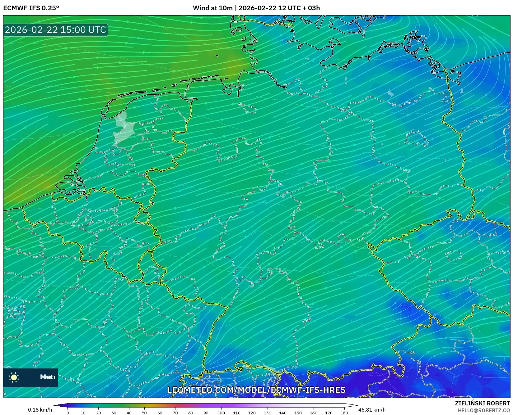 ECMWF IFS 0.25° model - ألمانيا, رياح 10 م