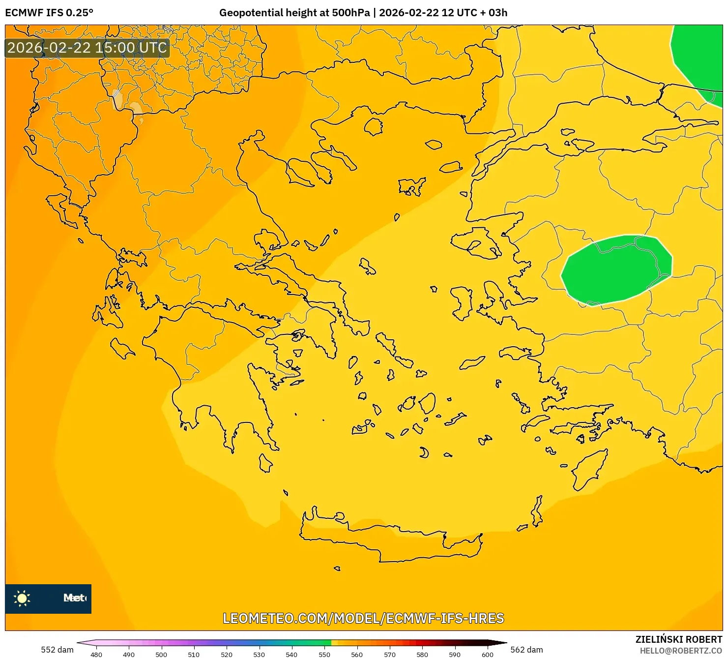 ECMWF IFS 0.25° model - اليونان, الارتفاع الجهدي عند 500 هكتوباسكال