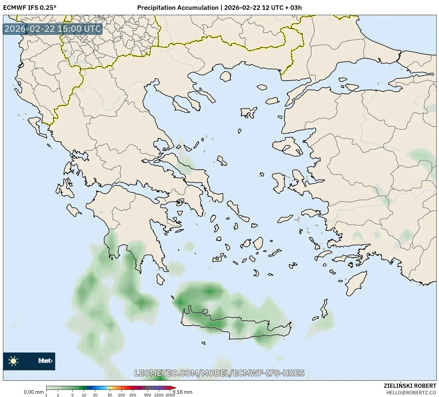 ECMWF IFS 0.25° model - اليونان, تراكم الهطول
