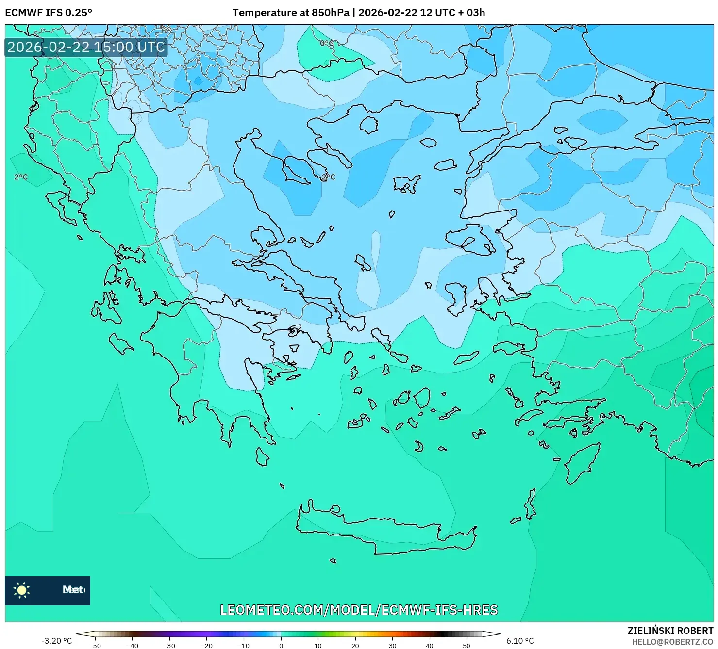 ECMWF IFS 0.25° model - اليونان, درجة الحرارة 850 hPa