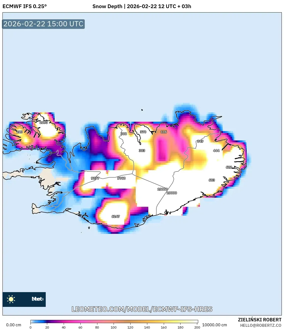 ECMWF IFS 0.25° model - آيسلندا, عمق الثلج
