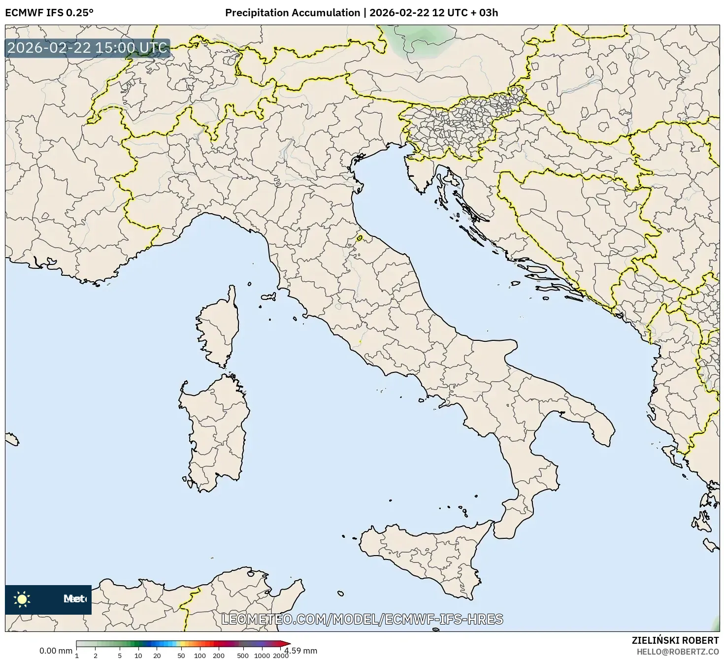 ECMWF IFS 0.25° model - إيطاليا, تراكم الهطول