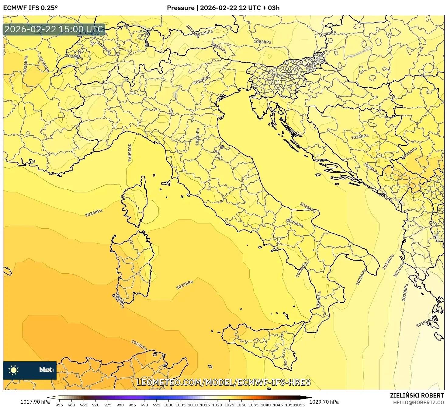 ECMWF IFS 0.25° model - إيطاليا, الضغط