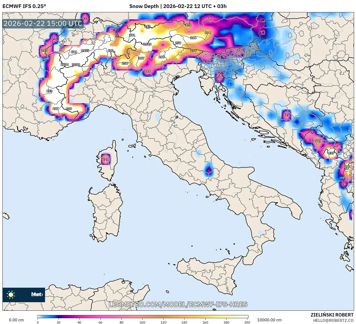 ECMWF IFS 0.25° model - إيطاليا, عمق الثلج