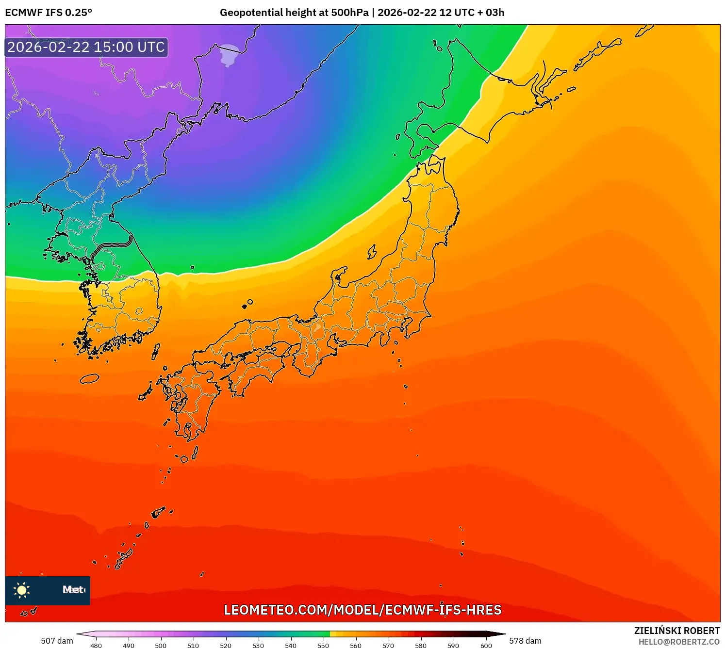ECMWF IFS 0.25° model - اليابان, الارتفاع الجهدي عند 500 هكتوباسكال