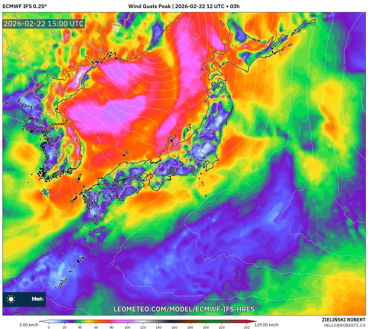ECMWF IFS 0.25° model - اليابان, أقصى هبة