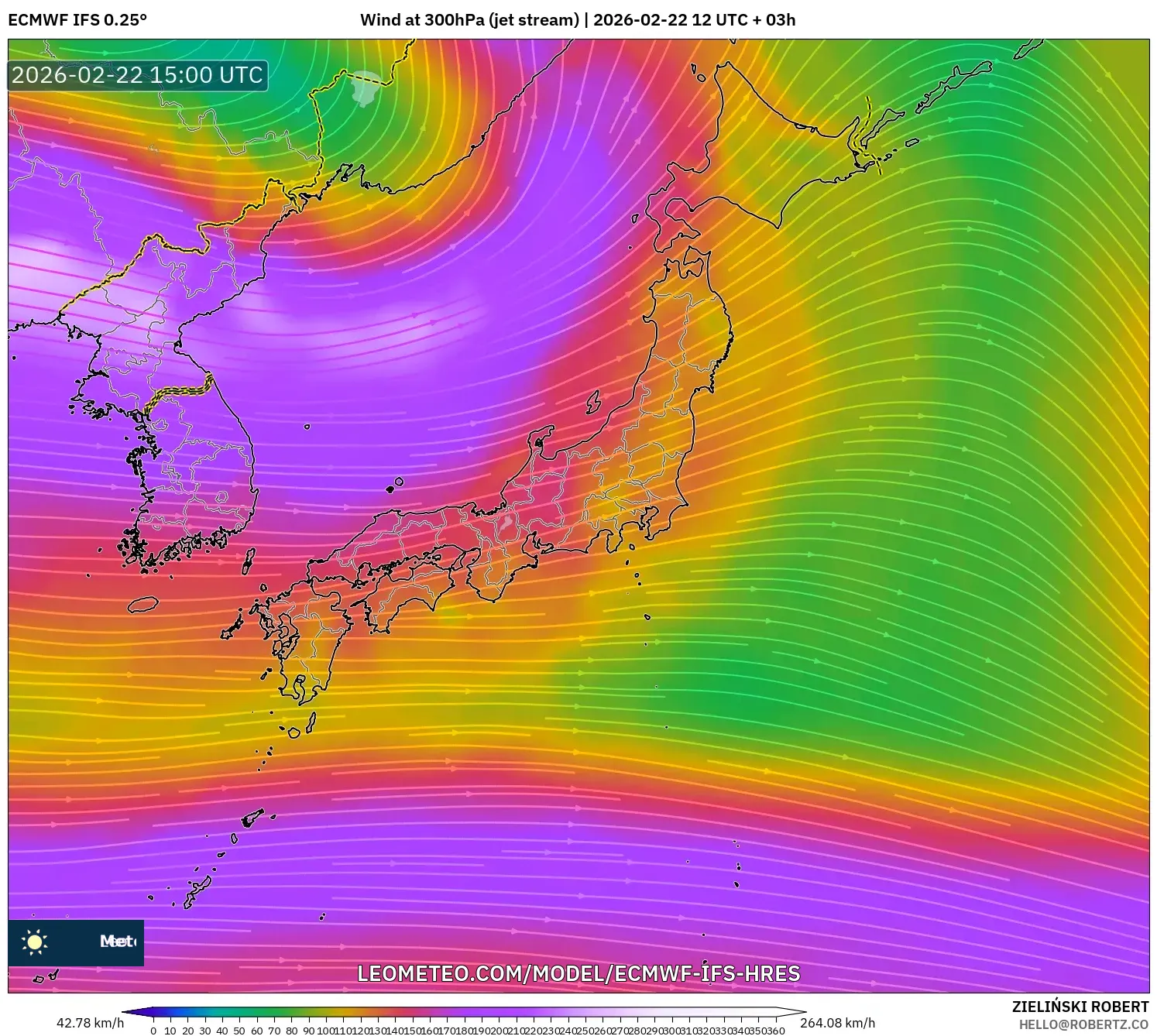 ECMWF IFS 0.25° model - اليابان, رياح 300 hPa (تيار نفاث)