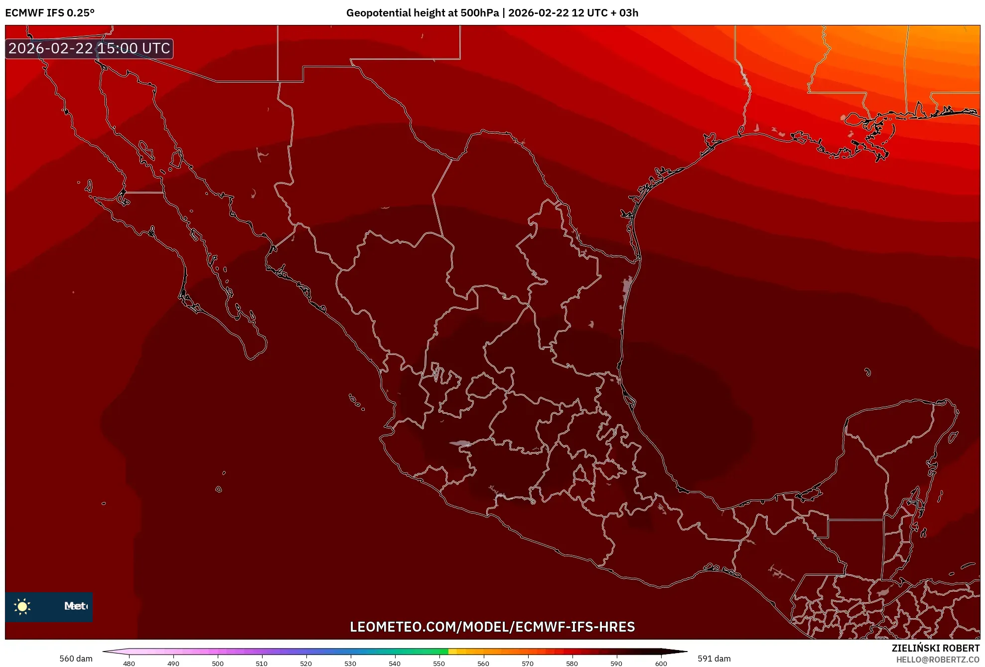 ECMWF IFS 0.25° model - المكسيك, الارتفاع الجهدي عند 500 هكتوباسكال
