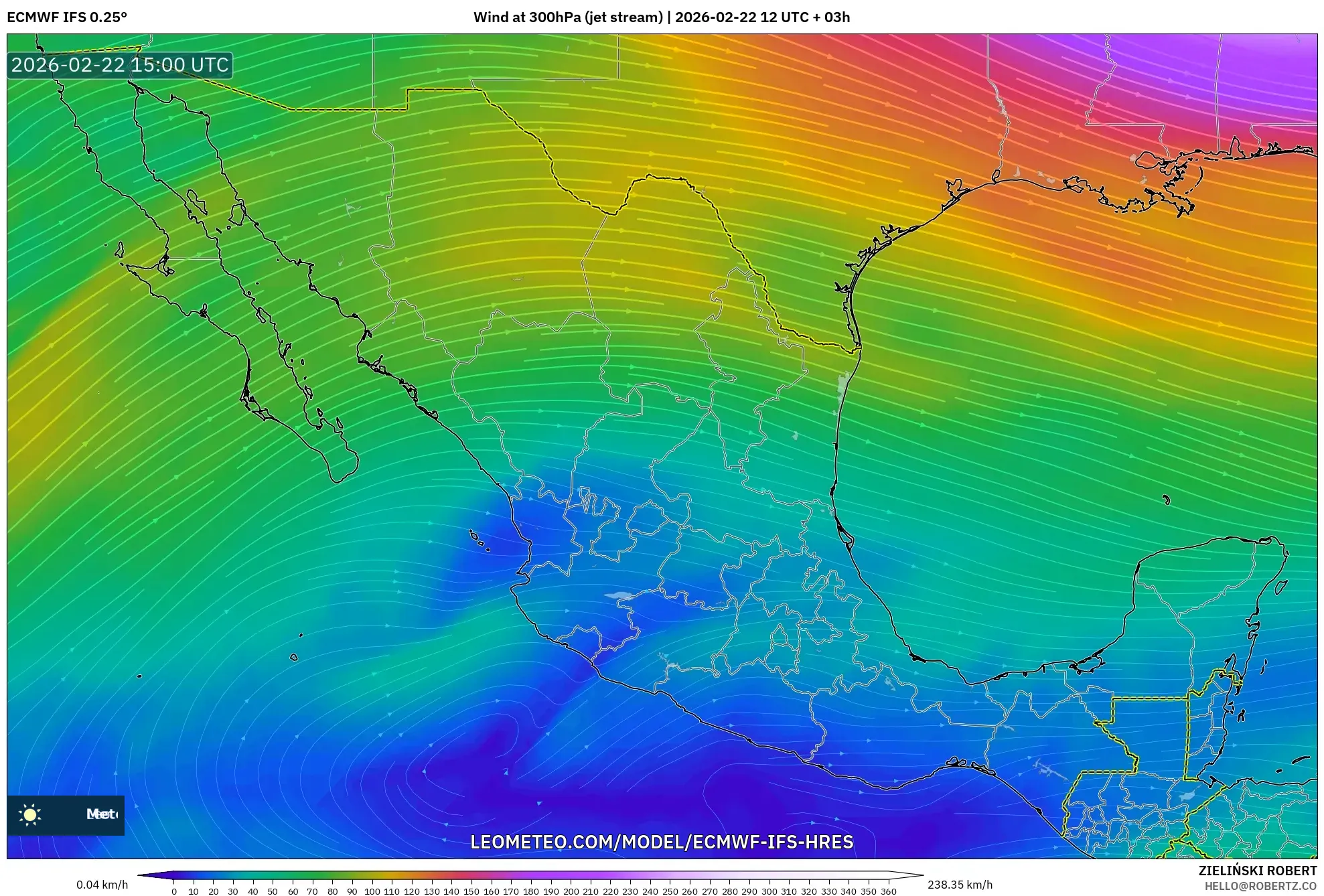 ECMWF IFS 0.25° model - المكسيك, رياح 300 hPa (تيار نفاث)