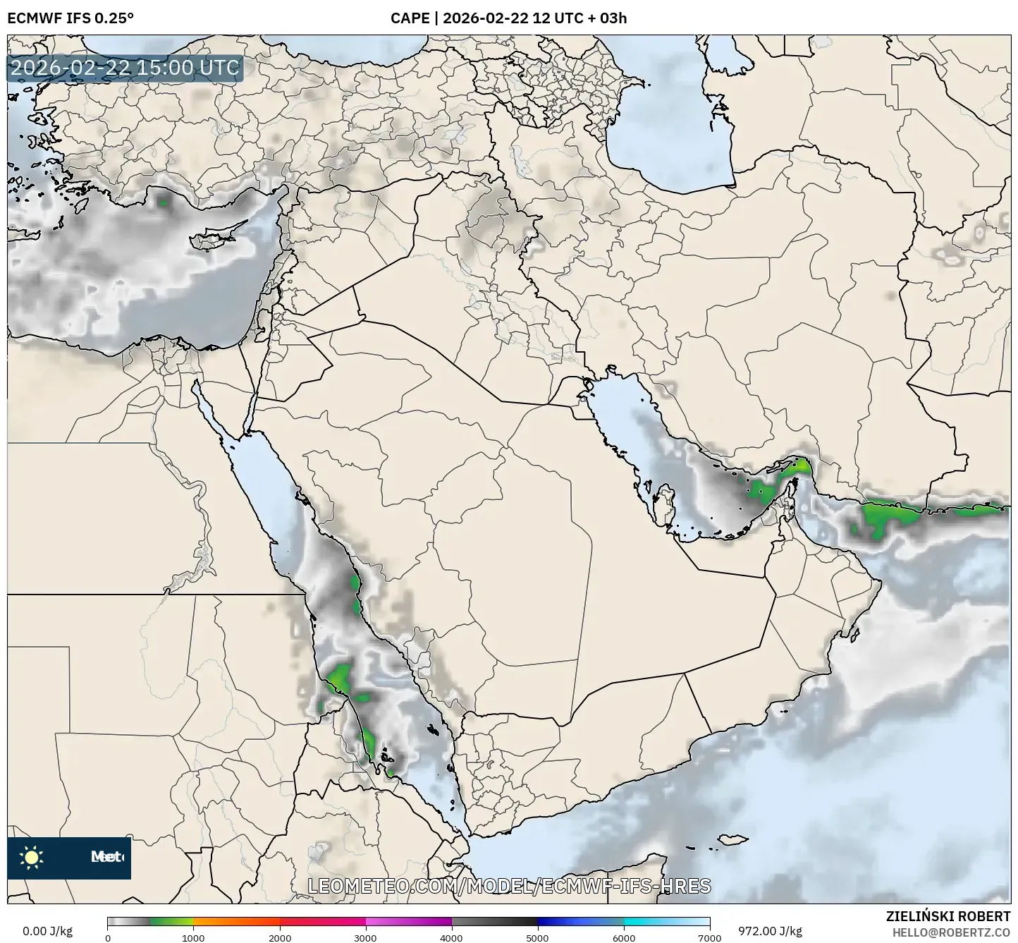 ECMWF IFS 0.25° model - الشرق الأوسط, CAPE
