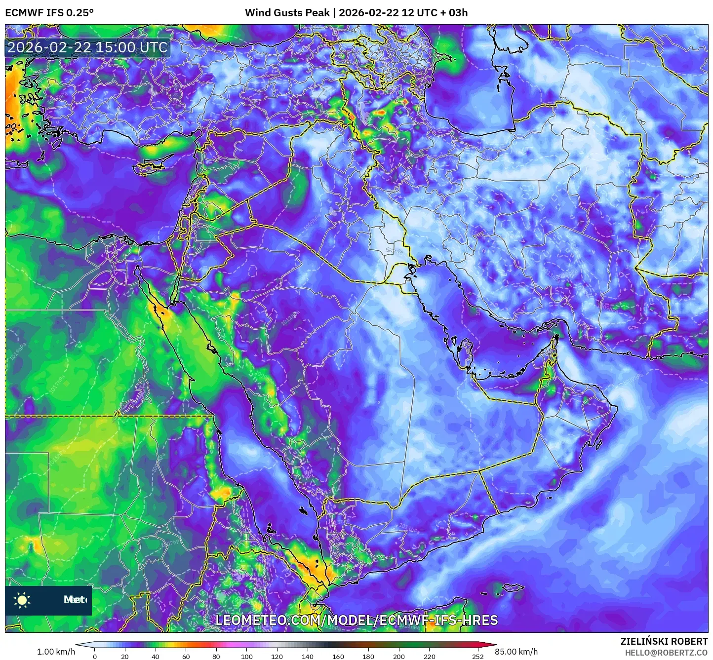 ECMWF IFS 0.25° model - الشرق الأوسط, أقصى هبة