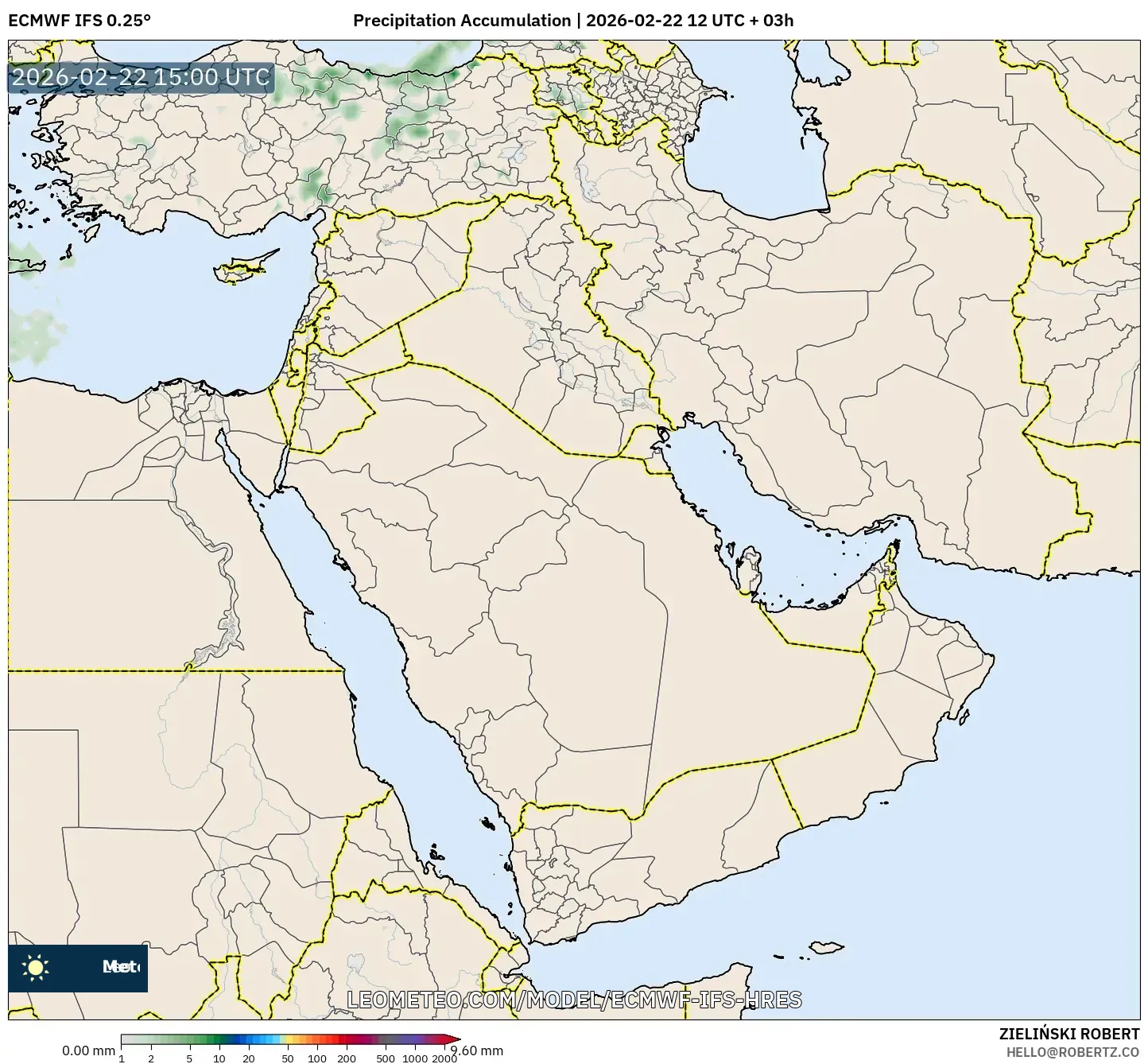 ECMWF IFS 0.25° model - الشرق الأوسط, تراكم الهطول
