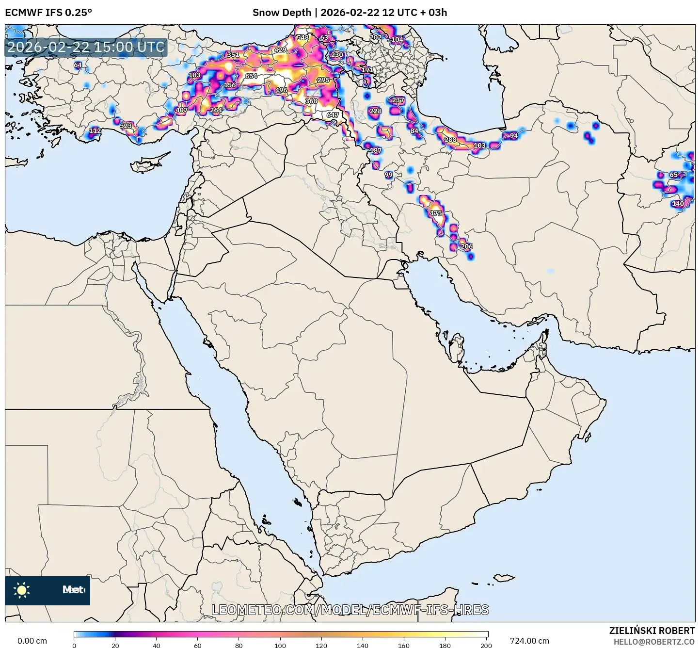ECMWF IFS 0.25° model - الشرق الأوسط, عمق الثلج