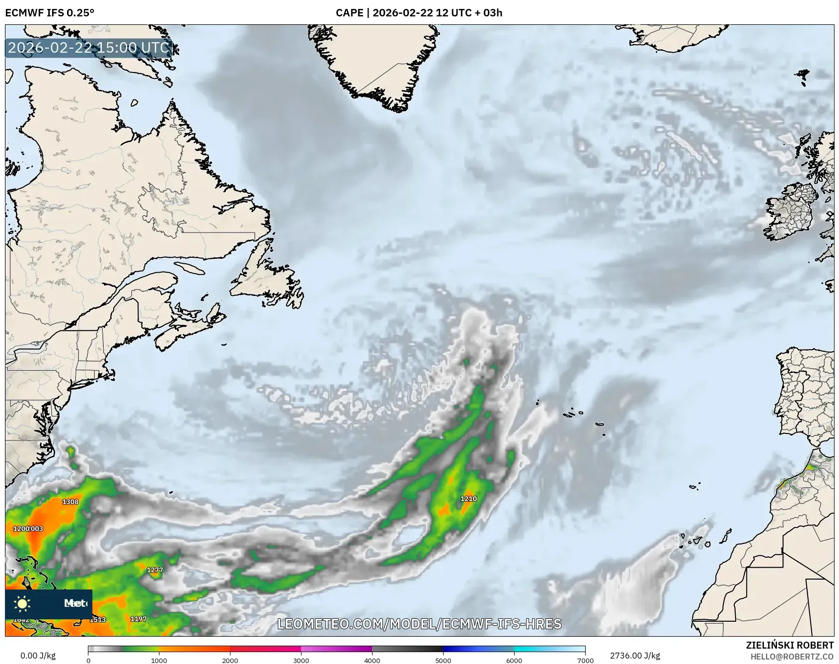 ECMWF IFS 0.25° model - شمال الأطلسي, CAPE