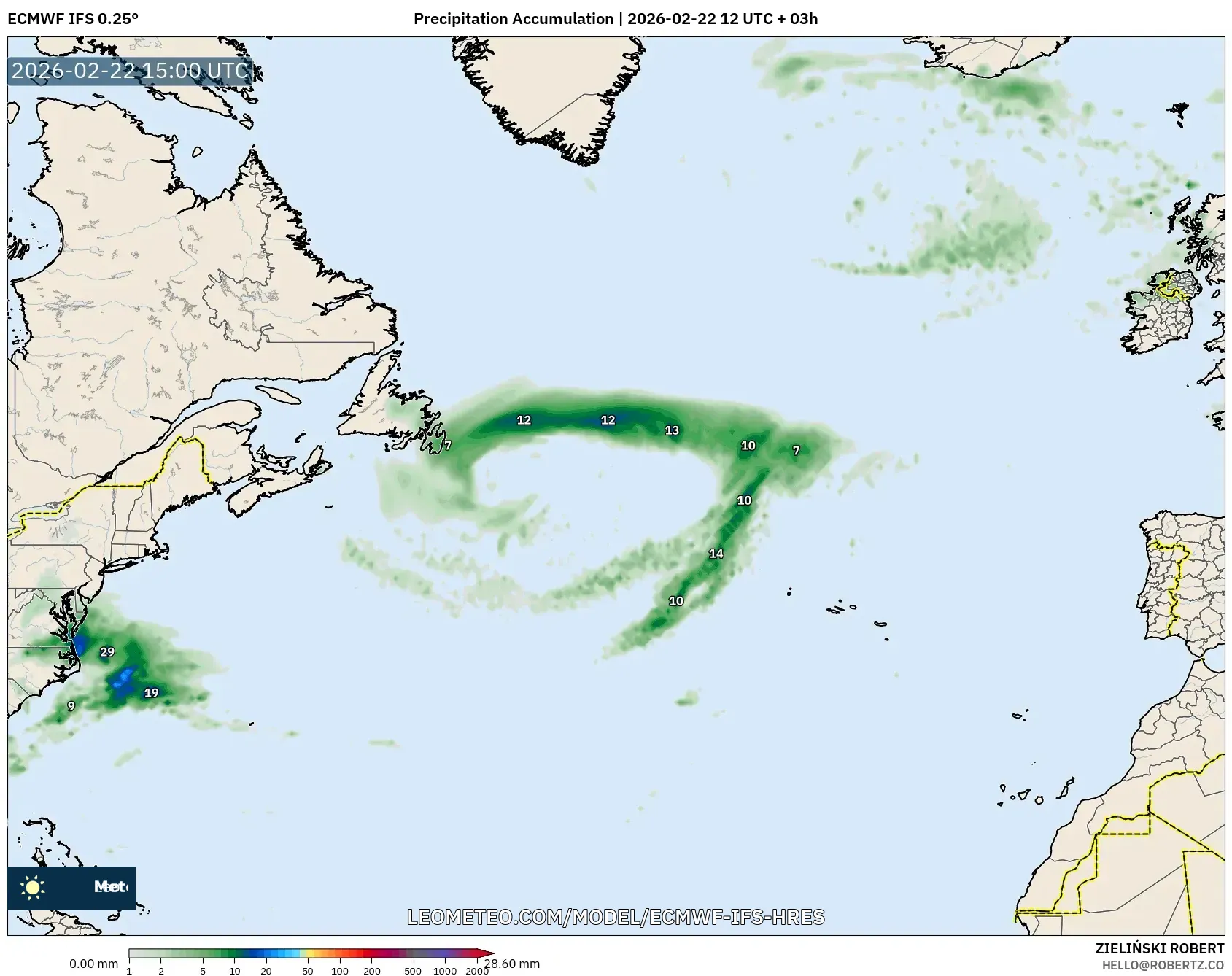 ECMWF IFS 0.25° model - شمال الأطلسي, تراكم الهطول