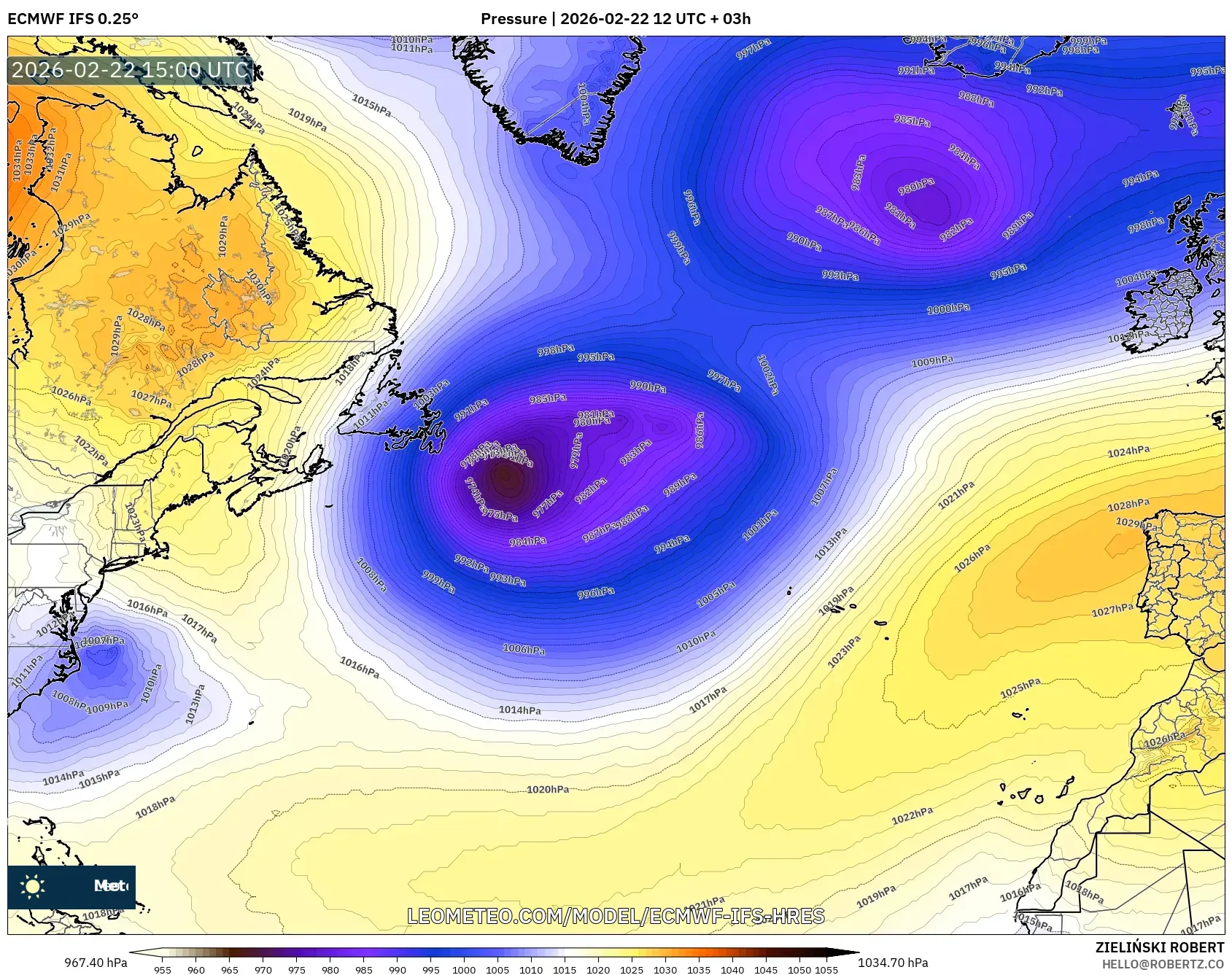ECMWF IFS 0.25° model - شمال الأطلسي, الضغط