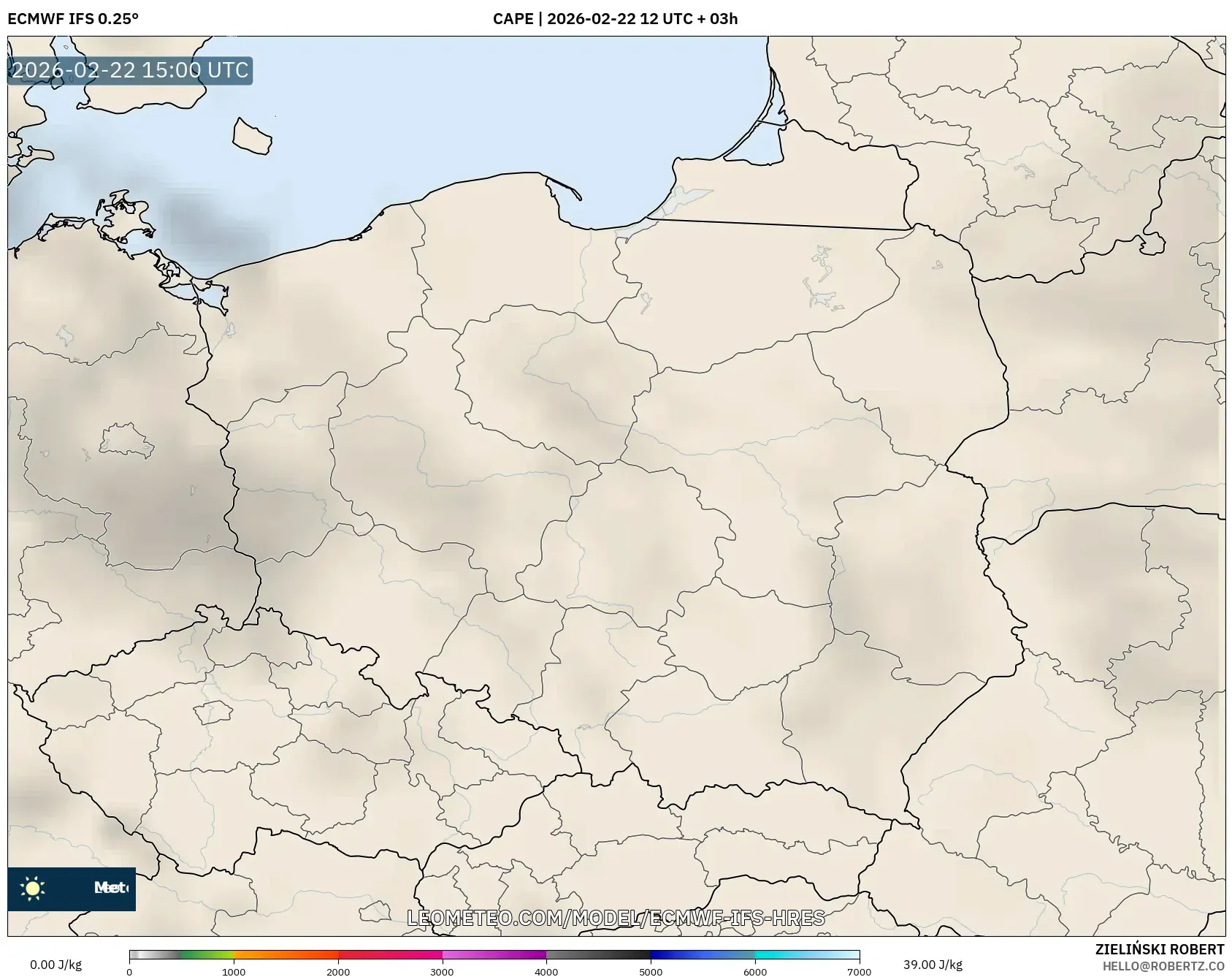 ECMWF IFS 0.25° model - بولندا, CAPE