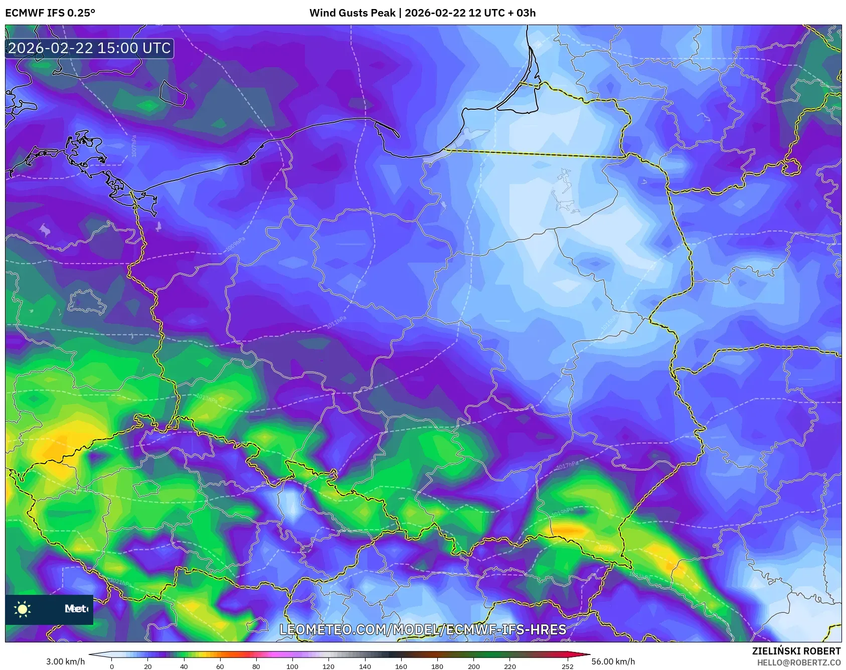 ECMWF IFS 0.25° model - بولندا, أقصى هبة