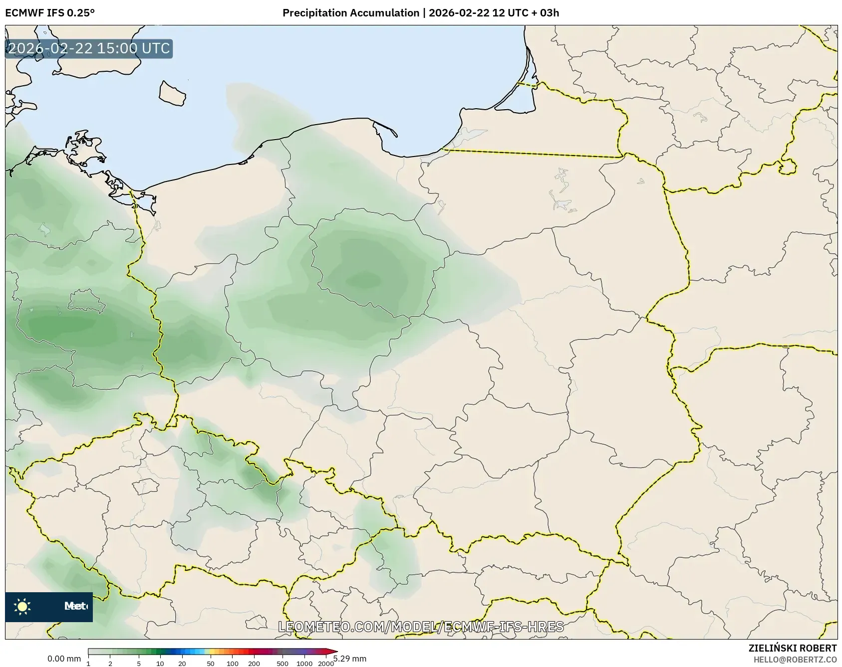ECMWF IFS 0.25° model - بولندا, تراكم الهطول