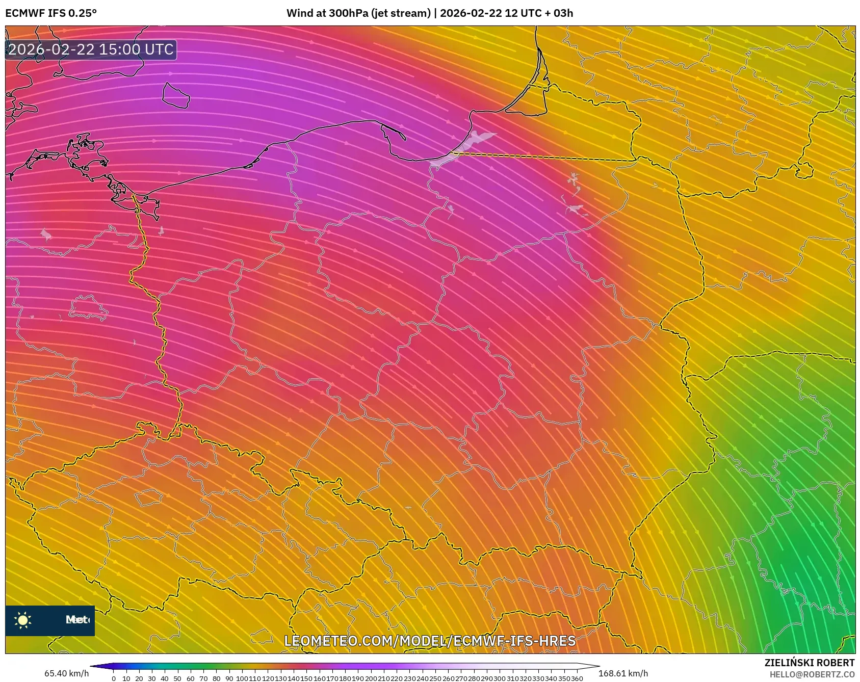 ECMWF IFS 0.25° model - بولندا, رياح 300 hPa (تيار نفاث)