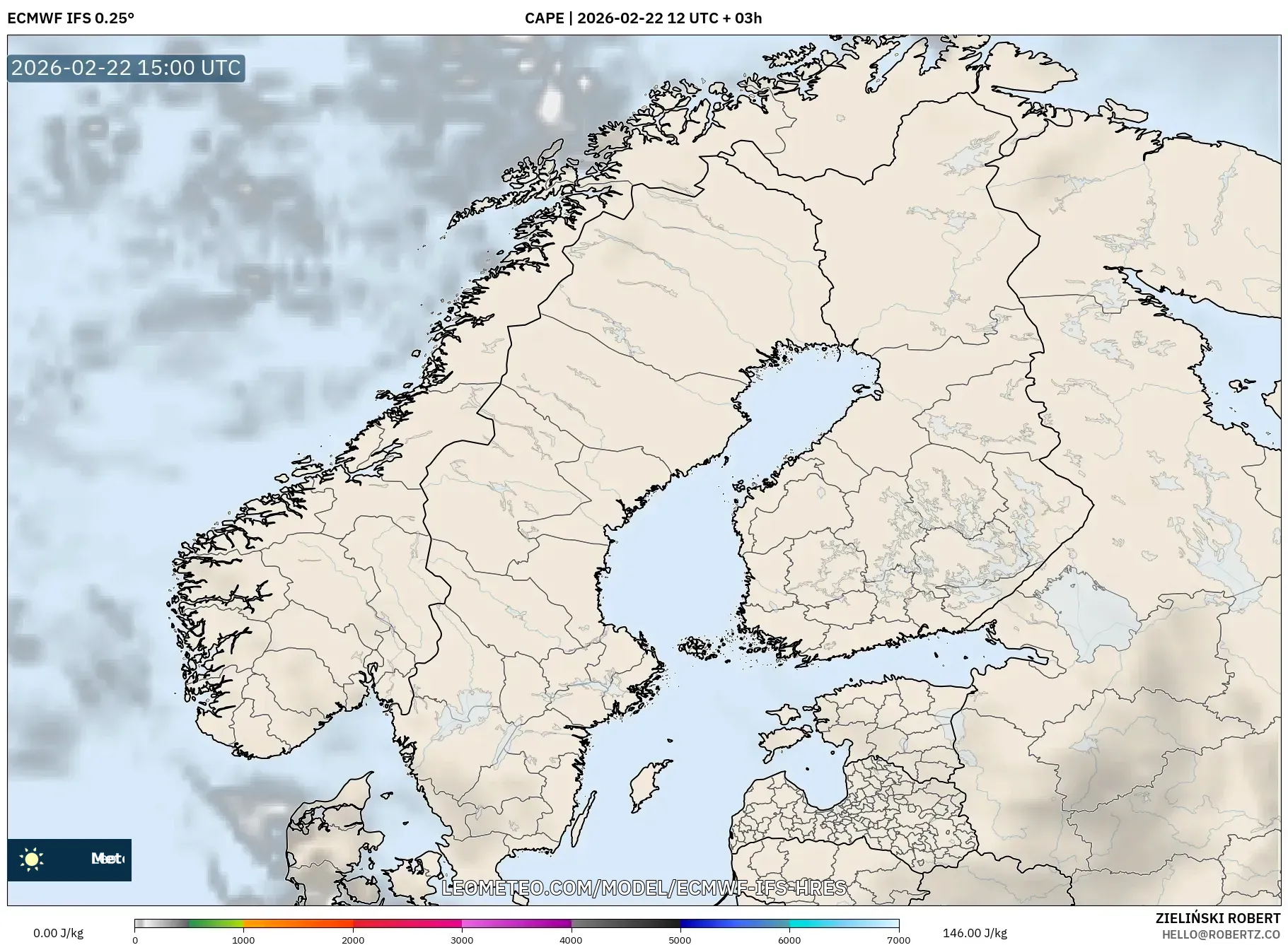 ECMWF IFS 0.25° model - إسكندنافيا, CAPE