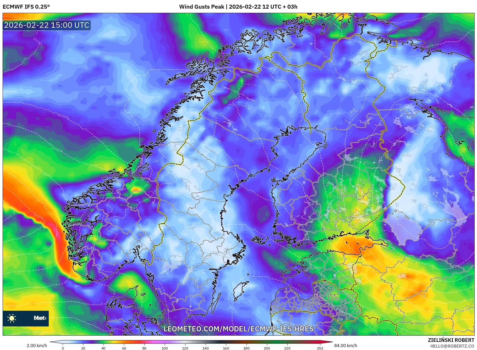 ECMWF IFS 0.25° model - إسكندنافيا, أقصى هبة