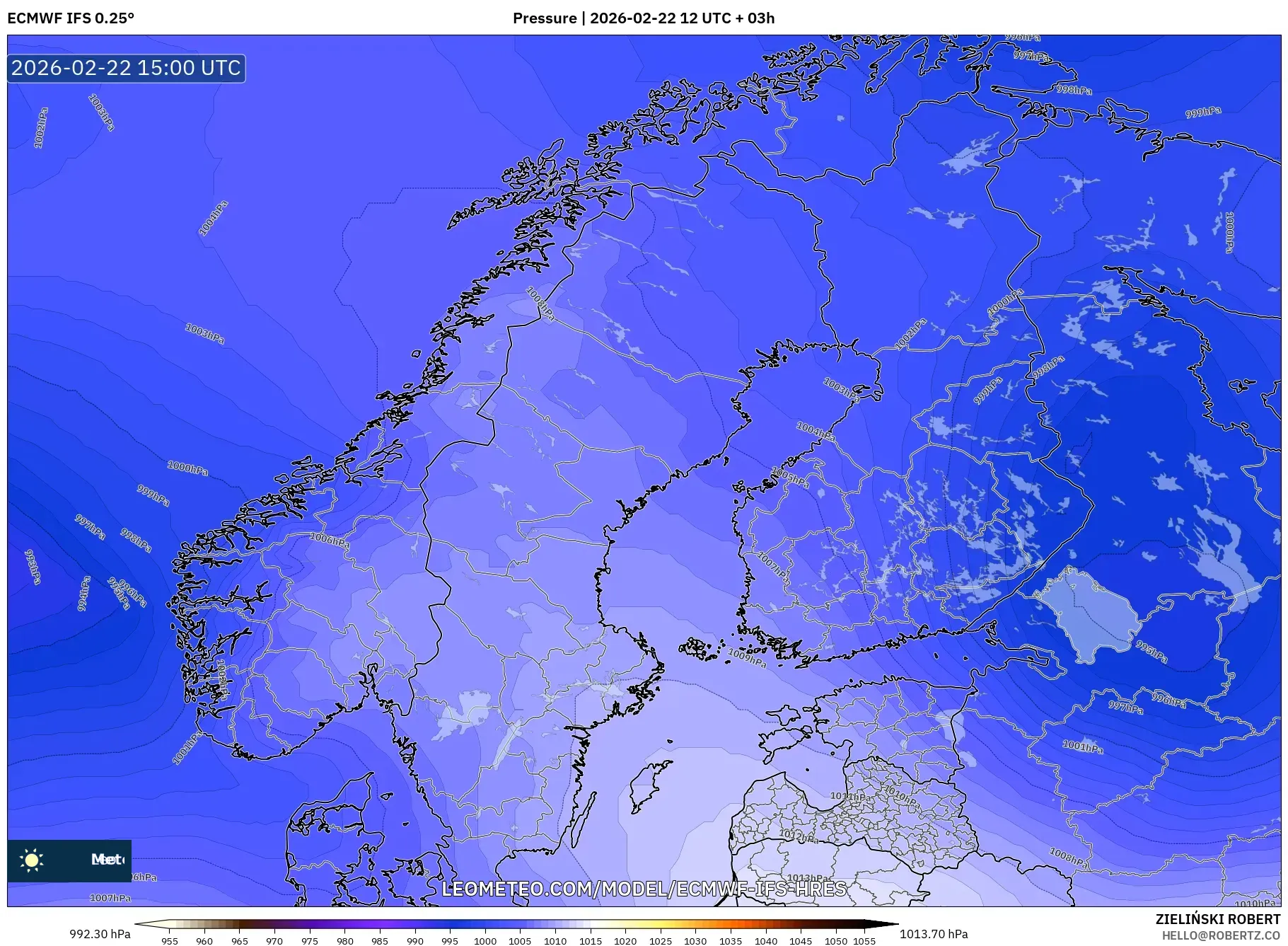 ECMWF IFS 0.25° model - إسكندنافيا, الضغط