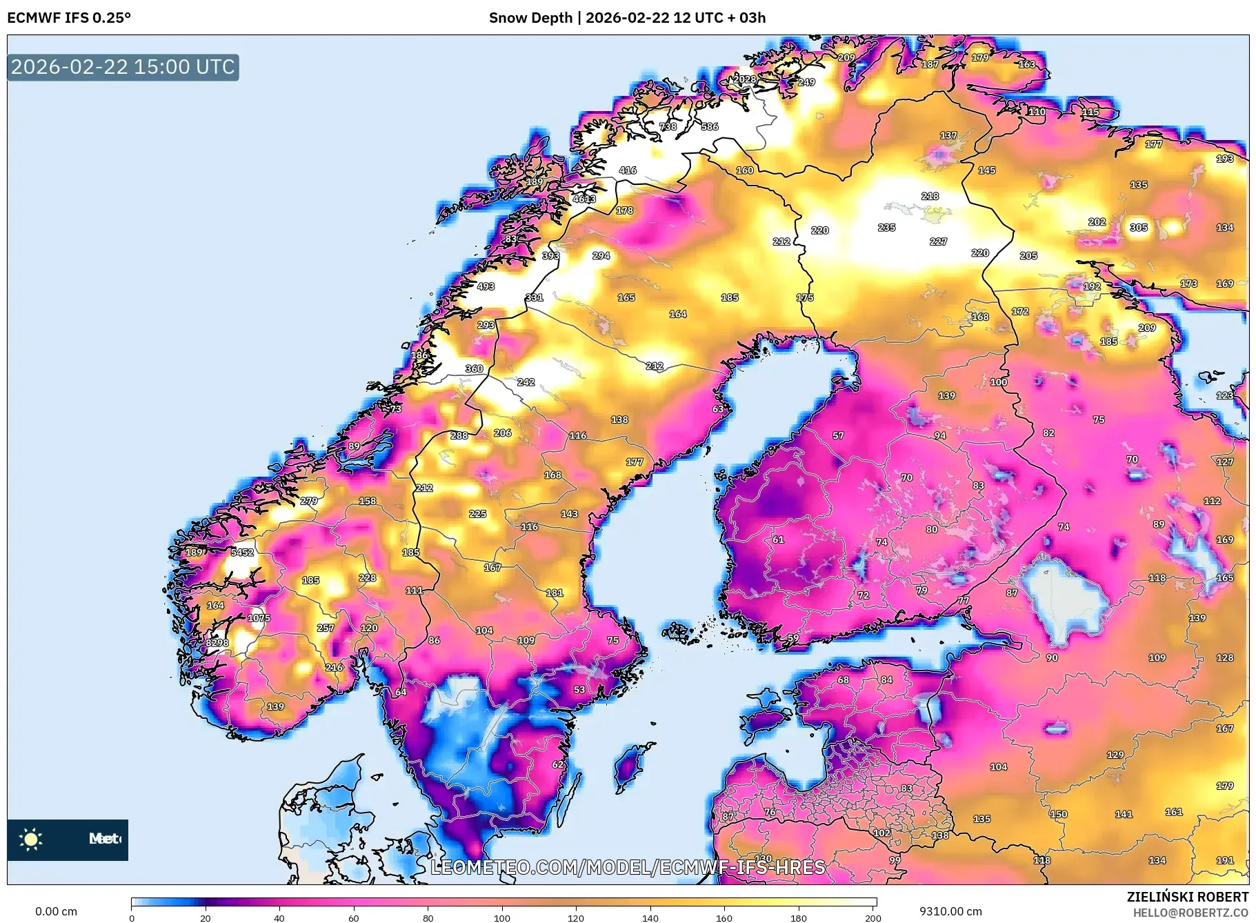 ECMWF IFS 0.25° model - إسكندنافيا, عمق الثلج