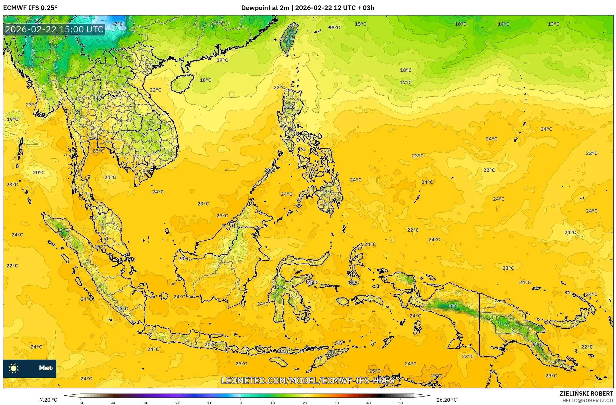 ECMWF IFS 0.25° model - جنوب شرق آسيا, نقطة الندى 2 م