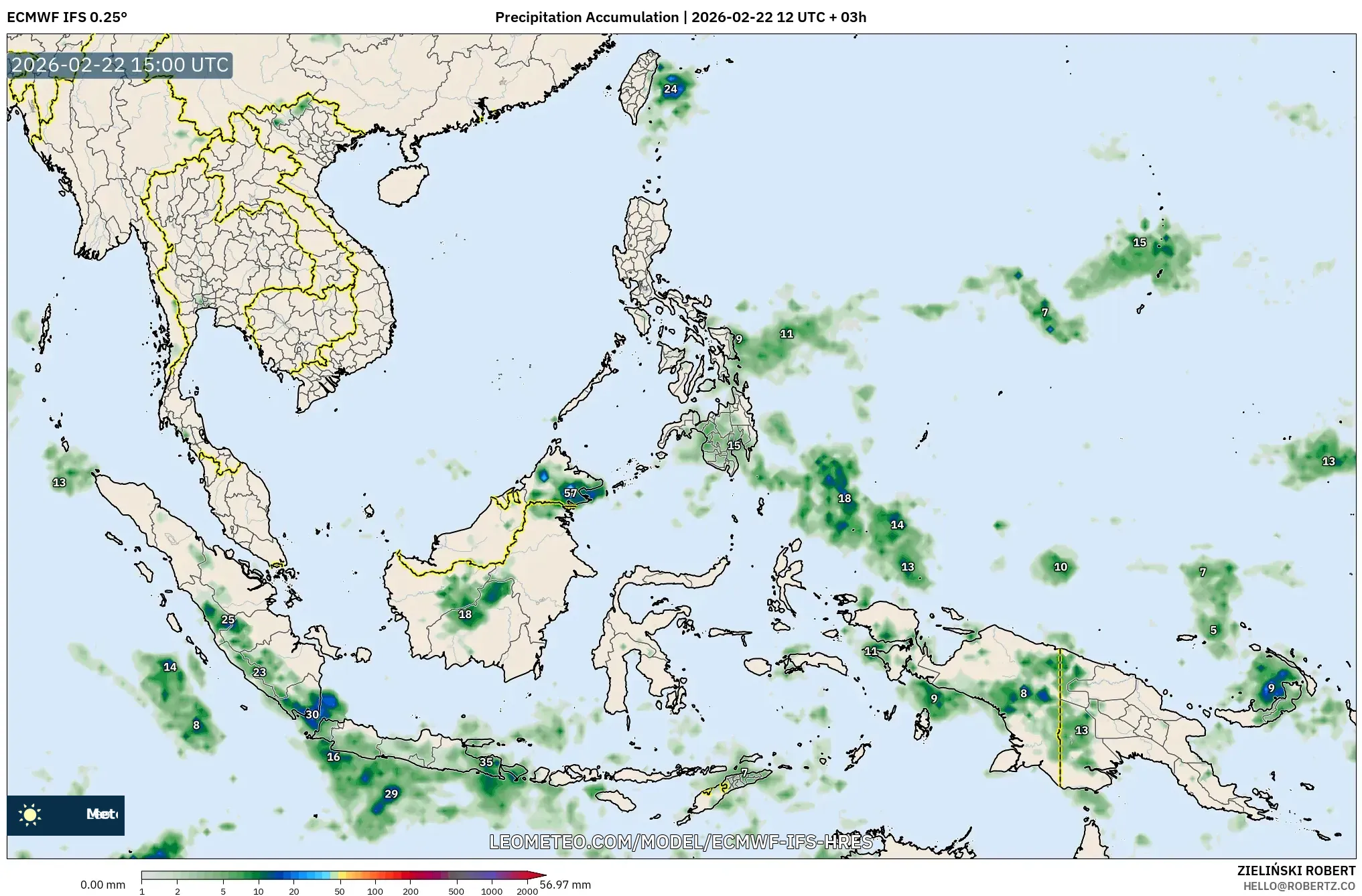 ECMWF IFS 0.25° model - جنوب شرق آسيا, تراكم الهطول