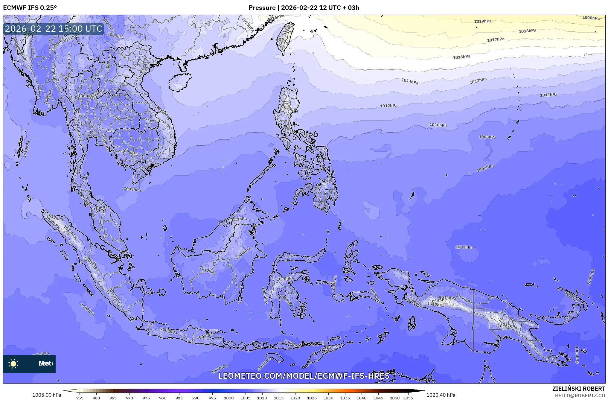 ECMWF IFS 0.25° model - جنوب شرق آسيا, الضغط