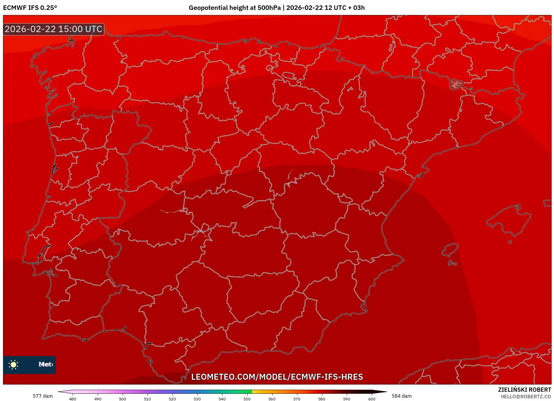 ECMWF IFS 0.25° model - إسبانيا, الارتفاع الجهدي عند 500 هكتوباسكال