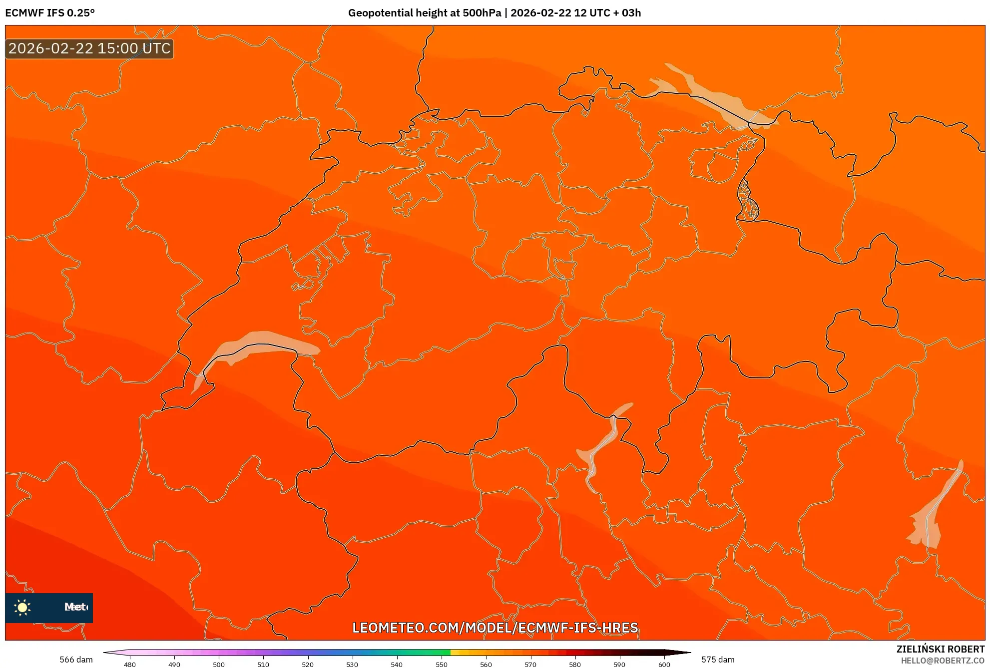 ECMWF IFS 0.25° model - سويسرا, الارتفاع الجهدي عند 500 هكتوباسكال