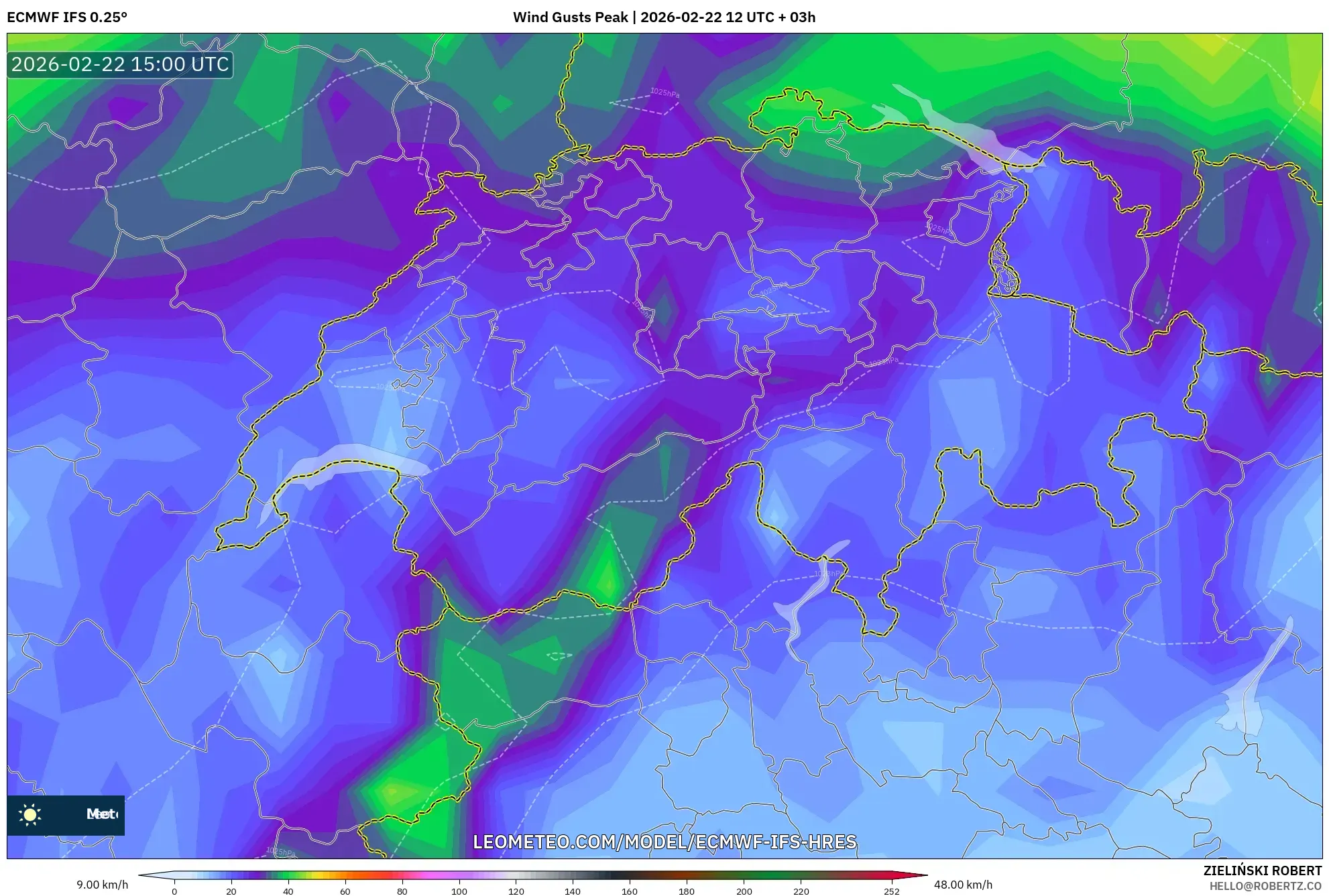 ECMWF IFS 0.25° model - سويسرا, أقصى هبة