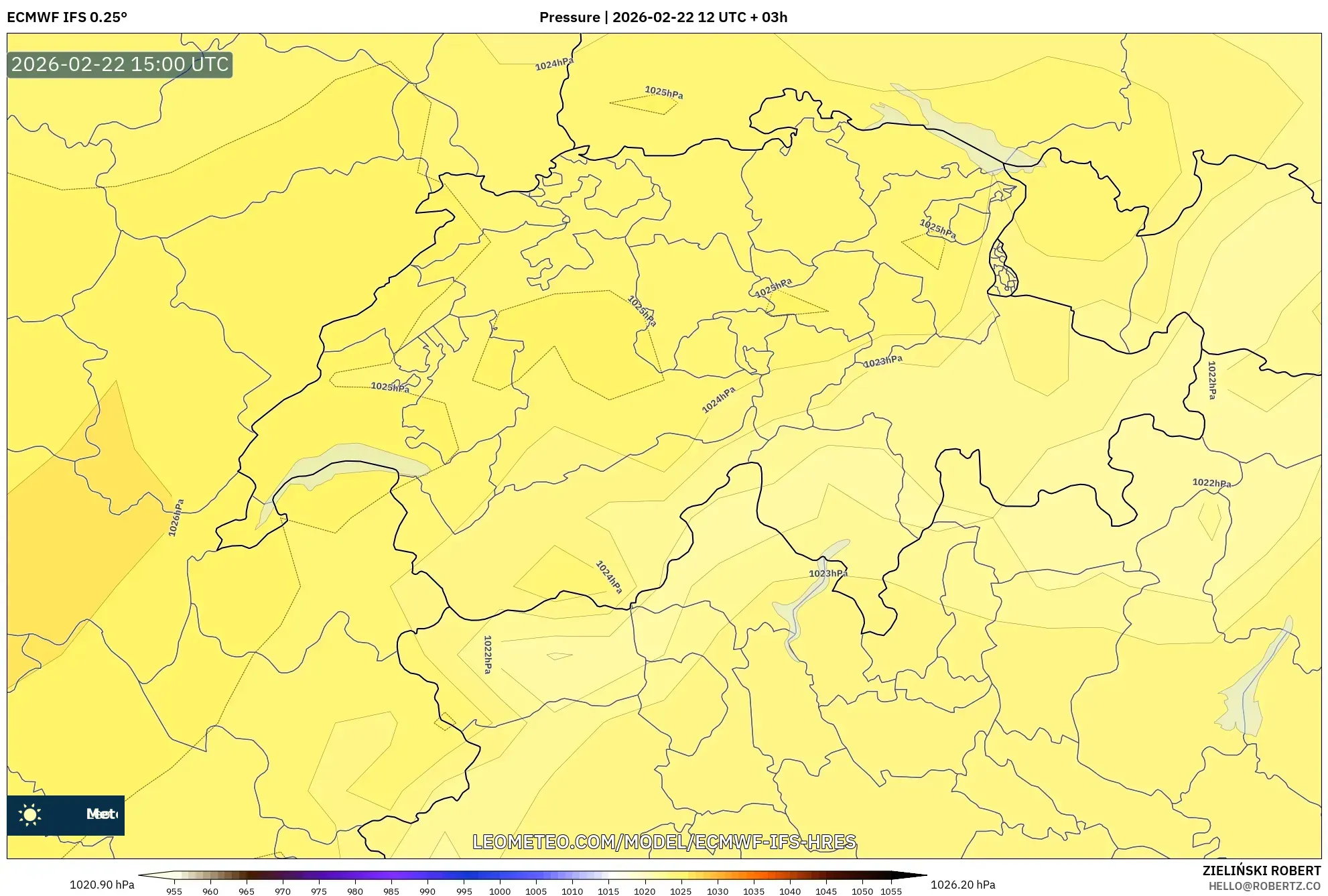 ECMWF IFS 0.25° model - سويسرا, الضغط