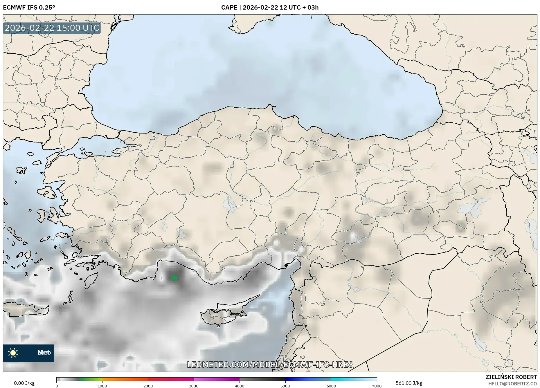 ECMWF IFS 0.25° model - تركيا, CAPE
