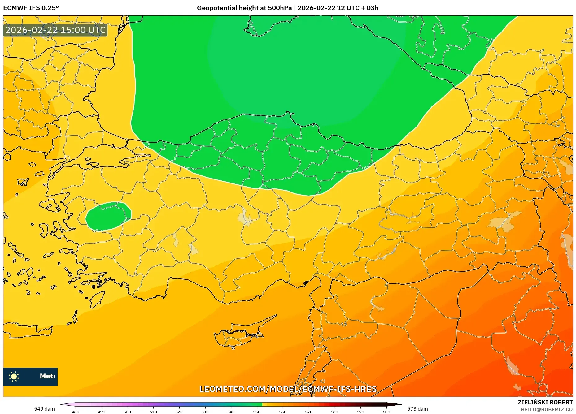 ECMWF IFS 0.25° model - تركيا, الارتفاع الجهدي عند 500 هكتوباسكال
