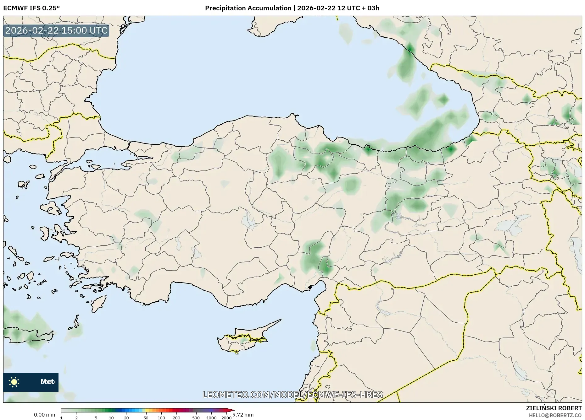 ECMWF IFS 0.25° model - تركيا, تراكم الهطول
