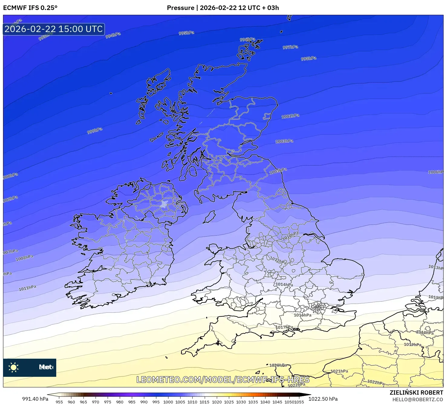 ECMWF IFS 0.25° model - المملكة المتحدة, الضغط